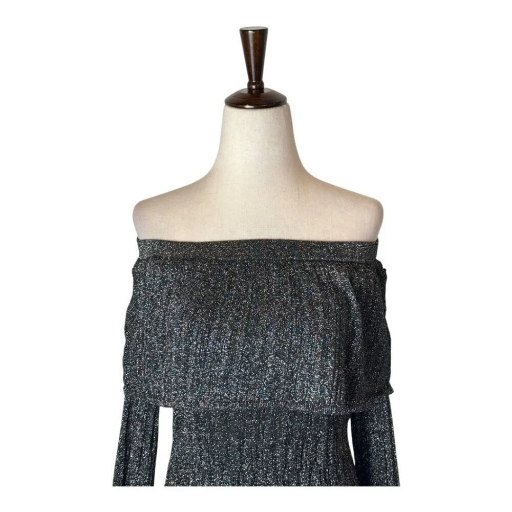 Keepsake‎ Dress Women Small Gray Off The Shoulder Metallic Reflections Sheath